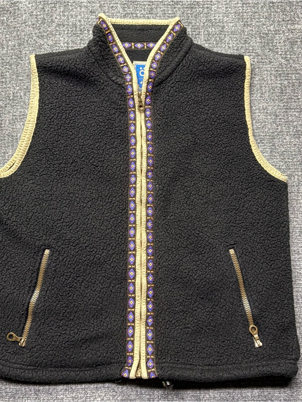 VTG Kuhl Alf Fleece Vest Womens L Black Full Zip Polartec Aztec USA Made 90s Y2K